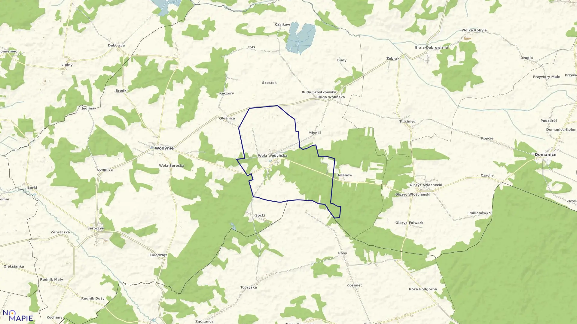 Mapa obrębu WOLA WODYŃSKA w gminie Wodynie